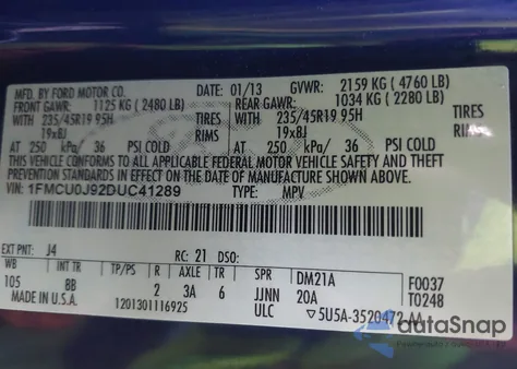 2013 Ford Escape Titanium z USA, uszkodzony, nr VIN 1FMCU0J92DUC41289